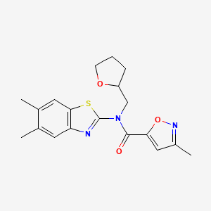 molecular formula C19H21N3O3S B2924518 N-(5,6-dimethylbenzo[d]thiazol-2-yl)-3-methyl-N-((tetrahydrofuran-2-yl)methyl)isoxazole-5-carboxamide CAS No. 946285-68-3