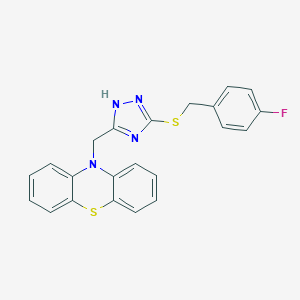 molecular formula C22H17FN4S2 B292452 4-fluorobenzyl 3-(10H-phenothiazin-10-ylmethyl)-1H-1,2,4-triazol-5-yl sulfide 