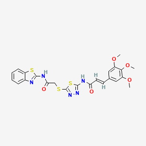 molecular formula C23H21N5O5S3 B2924525 (E)-N-(5-((2-(苯并[d]噻唑-2-基氨基)-2-氧代乙基)硫代)-1,3,4-噻二唑-2-基)-3-(3,4,5-三甲氧基苯基)丙烯酰胺 CAS No. 477214-84-9