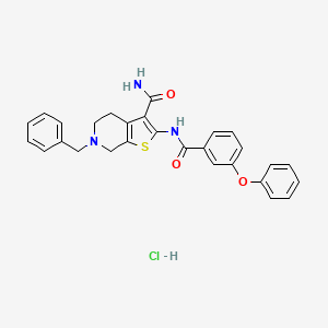 molecular formula C28H26ClN3O3S B2924547 6-Benzyl-2-(3-phenoxybenzamido)-4,5,6,7-tetrahydrothieno[2,3-c]pyridine-3-carboxamide hydrochloride CAS No. 1216497-86-7
