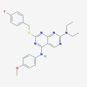 molecular formula C24H25FN6OS B292455 N-{7-(diethylamino)-2-[(4-fluorobenzyl)sulfanyl]pyrimido[4,5-d]pyrimidin-4-yl}-N-(4-methoxyphenyl)amine 