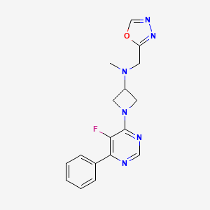 molecular formula C17H17FN6O B2924550 1-(5-Fluoro-6-phenylpyrimidin-4-yl)-N-methyl-N-(1,3,4-oxadiazol-2-ylmethyl)azetidin-3-amine CAS No. 2380044-42-6