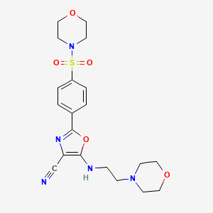 molecular formula C20H25N5O5S B2924554 5-((2-Morpholinoethyl)amino)-2-(4-(morpholinosulfonyl)phenyl)oxazole-4-carbonitrile CAS No. 941267-65-8
