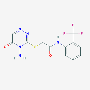 molecular formula C12H10F3N5O2S B2924556 2-[(4-氨基-5-氧代-1,2,4-三嗪-3-基)硫代]-N-[2-(三氟甲基)苯基]乙酰胺 CAS No. 869068-38-2