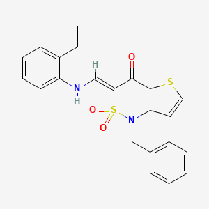 molecular formula C22H20N2O3S2 B2924569 (Z)-1-苄基-3-(((2-乙基苯基)氨基)亚甲基)-1H-噻吩并[3,2-c][1,2]噻嗪-4(3H)-酮 2,2-二氧化物 CAS No. 894672-17-4