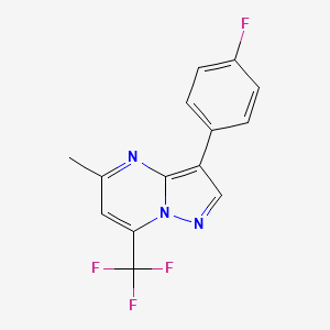 molecular formula C14H9F4N3 B2924596 3-(4-Fluorophenyl)-5-methyl-7-(trifluoromethyl)pyrazolo[1,5-a]pyrimidine CAS No. 439107-88-7