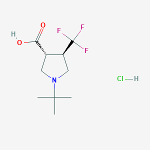 molecular formula C10H17ClF3NO2 B2924604 (3R,4R)-1-叔丁基-4-(三氟甲基)吡咯烷-3-羧酸；盐酸盐 CAS No. 2140264-00-0