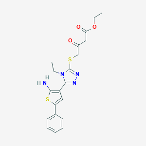 molecular formula C20H22N4O3S2 B292461 ethyl 4-{[5-(2-amino-5-phenyl-3-thienyl)-4-ethyl-4H-1,2,4-triazol-3-yl]sulfanyl}-3-oxobutanoate 