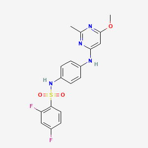 molecular formula C18H16F2N4O3S B2924632 2,4-二氟-N-(4-((6-甲氧基-2-甲基嘧啶-4-基)氨基)苯基)苯磺酰胺 CAS No. 946304-03-6
