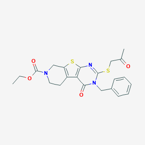 Ethyl 4-benzyl-3-oxo-5-(2-oxopropylsulfanyl)-8-thia-4,6,11-triazatricyclo[7.4.0.02,7]trideca-1(9),2(7),5-triene-11-carboxylate