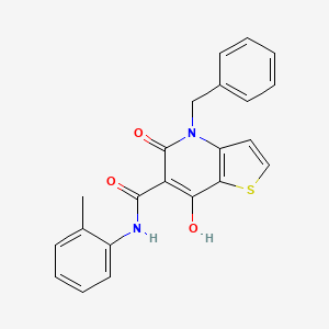 molecular formula C22H18N2O3S B2924652 4-benzyl-7-hydroxy-N-(2-methylphenyl)-5-oxo-4,5-dihydrothieno[3,2-b]pyridine-6-carboxamide CAS No. 1351777-15-5