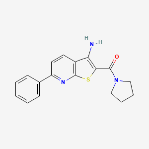 molecular formula C18H17N3OS B2924655 (3-Amino-6-phenylthieno[2,3-b]pyridin-2-yl)(pyrrolidin-1-yl)methanone CAS No. 342780-13-6