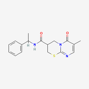 molecular formula C17H19N3O2S B2924663 7-methyl-6-oxo-N-(1-phenylethyl)-2,3,4,6-tetrahydropyrimido[2,1-b][1,3]thiazine-3-carboxamide CAS No. 1396861-82-7