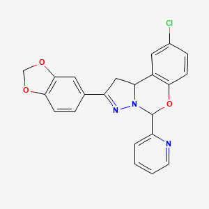 molecular formula C22H16ClN3O3 B2924672 2-(benzo[d][1,3]dioxol-5-yl)-9-chloro-5-(pyridin-2-yl)-5,10b-dihydro-1H-benzo[e]pyrazolo[1,5-c][1,3]oxazine CAS No. 899984-56-6