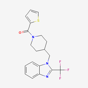 molecular formula C19H18F3N3OS B2924673 thiophen-2-yl(4-((2-(trifluoromethyl)-1H-benzo[d]imidazol-1-yl)methyl)piperidin-1-yl)methanone CAS No. 1203316-82-8