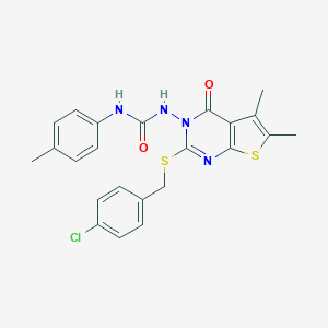 molecular formula C23H21ClN4O2S2 B292468 N-(2-[(4-chlorobenzyl)sulfanyl]-5,6-dimethyl-4-oxothieno[2,3-d]pyrimidin-3(4H)-yl)-N'-(4-methylphenyl)urea 