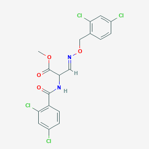 molecular formula C18H14Cl4N2O4 B2924682 Methyl 2-[(2,4-dichlorobenzoyl)amino]-3-{[(2,4-dichlorobenzyl)oxy]imino}propanoate CAS No. 318517-60-1