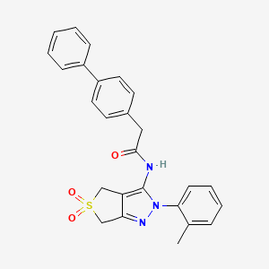 molecular formula C26H23N3O3S B2924683 2-([1,1'-biphenyl]-4-yl)-N-(5,5-dioxido-2-(o-tolyl)-4,6-dihydro-2H-thieno[3,4-c]pyrazol-3-yl)acetamide CAS No. 893941-82-7