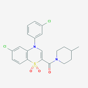 molecular formula C21H20Cl2N2O3S B2924705 6-氯-4-(3-氯苯基)-2-[(4-甲基哌啶-1-基)羰基]-4H-1,4-苯并噻嗪 1,1-二氧化物 CAS No. 1251687-07-6