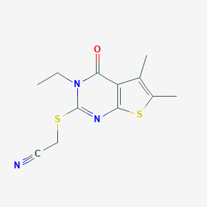 molecular formula C12H13N3OS2 B292472 [(3-Ethyl-5,6-dimethyl-4-oxo-3,4-dihydrothieno[2,3-d]pyrimidin-2-yl)sulfanyl]acetonitrile 