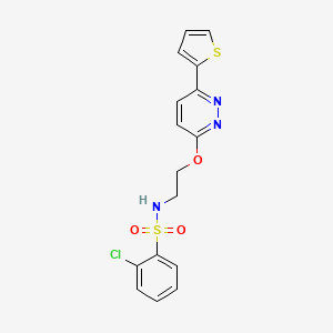 molecular formula C16H14ClN3O3S2 B2924727 2-chloro-N-(2-((6-(thiophen-2-yl)pyridazin-3-yl)oxy)ethyl)benzenesulfonamide CAS No. 920171-69-3