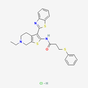 molecular formula C25H26ClN3OS3 B2924730 N-(3-(benzo[d]thiazol-2-yl)-6-ethyl-4,5,6,7-tetrahydrothieno[2,3-c]pyridin-2-yl)-3-(phenylthio)propanamide hydrochloride CAS No. 1185021-29-7