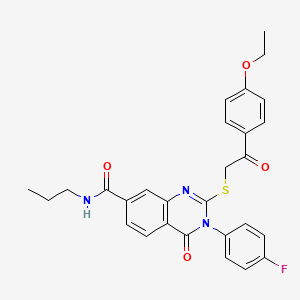 molecular formula C28H26FN3O4S B2924739 2-((2-(4-乙氧基苯基)-2-氧代乙基)硫代)-3-(4-氟苯基)-4-氧代-N-丙基-3,4-二氢喹唑啉-7-甲酰胺 CAS No. 1113134-64-7