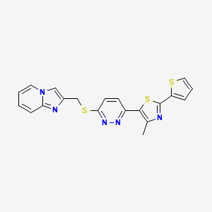 molecular formula C20H15N5S3 B2924744 5-(6-((咪唑并[1,2-a]吡啶-2-基甲基)硫代)嘧啶-3-基)-4-甲基-2-(噻吩-2-基)噻唑 CAS No. 1207058-74-9
