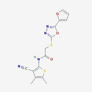 molecular formula C15H12N4O3S2 B292476 N-(3-cyano-4,5-dimethyl-2-thienyl)-2-{[5-(2-furyl)-1,3,4-oxadiazol-2-yl]sulfanyl}acetamide 