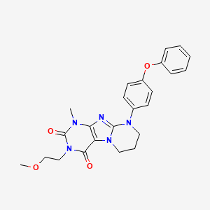 molecular formula C24H25N5O4 B2924761 3-(2-甲氧基乙基)-1-甲基-9-(4-苯氧基苯基)-6,7,8,9-四氢嘧啶并[2,1-f]嘌呤-2,4(1H,3H)-二酮 CAS No. 877797-19-8