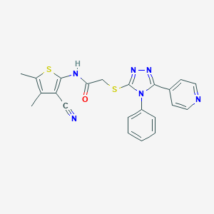 molecular formula C22H18N6OS2 B292477 N-(3-cyano-4,5-dimethyl-2-thienyl)-2-{[4-phenyl-5-(4-pyridinyl)-4H-1,2,4-triazol-3-yl]sulfanyl}acetamide 