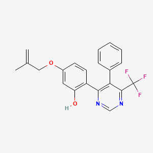 molecular formula C21H17F3N2O2 B2924779 5-((2-Methylallyl)oxy)-2-(5-phenyl-6-(trifluoromethyl)pyrimidin-4-yl)phenol CAS No. 898924-68-0