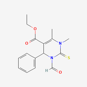 molecular formula C16H18N2O3S B2924784 ethyl 3-formyl-1,6-dimethyl-4-phenyl-2-sulfanylidene-4H-pyrimidine-5-carboxylate CAS No. 123044-11-1