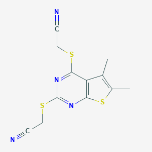 molecular formula C12H10N4S3 B292482 ({2-[(Cyanomethyl)sulfanyl]-5,6-dimethylthieno[2,3-d]pyrimidin-4-yl}sulfanyl)acetonitrile 