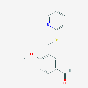 molecular formula C14H13NO2S B2924832 4-Methoxy-3-[(pyridin-2-ylsulfanyl)methyl]benzaldehyde CAS No. 327047-73-4