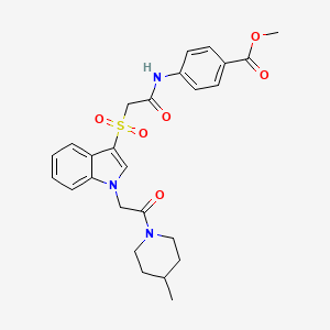 molecular formula C26H29N3O6S B2924835 methyl 4-(2-((1-(2-(4-methylpiperidin-1-yl)-2-oxoethyl)-1H-indol-3-yl)sulfonyl)acetamido)benzoate CAS No. 878060-16-3