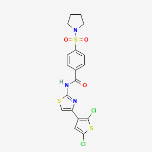 molecular formula C18H15Cl2N3O3S3 B2924837 N-(4-(2,5-dichlorothiophen-3-yl)thiazol-2-yl)-4-(pyrrolidin-1-ylsulfonyl)benzamide CAS No. 325988-92-9