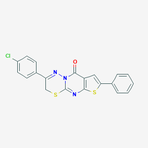 molecular formula C20H12ClN3OS2 B292486 2-(4-Chlorophenyl)-7-phenyl-3H,9H-thieno[2',3':4,5]pyrimido[2,1-b][1,3,4]thiadiazin-9-one 