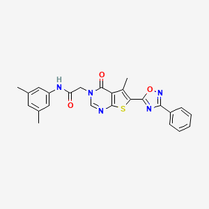 molecular formula C25H21N5O3S B2924861 N-(3,5-二甲苯基)-2-(5-甲基-4-氧代-6-(3-苯基-1,2,4-恶二唑-5-基)噻吩并[2,3-d]嘧啶-3(4H)-基)乙酰胺 CAS No. 1242876-78-3
