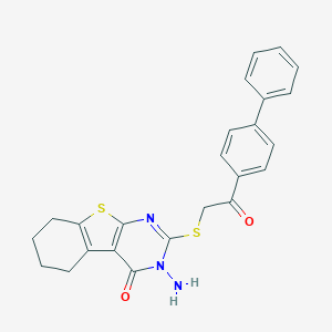 molecular formula C24H21N3O2S2 B292487 3-amino-2-[(2-[1,1'-biphenyl]-4-yl-2-oxoethyl)sulfanyl]-5,6,7,8-tetrahydro[1]benzothieno[2,3-d]pyrimidin-4(3H)-one 