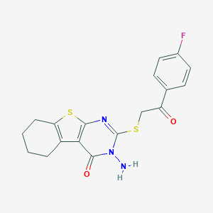 molecular formula C18H16FN3O2S2 B292488 3-amino-2-{[2-(4-fluorophenyl)-2-oxoethyl]sulfanyl}-5,6,7,8-tetrahydro[1]benzothieno[2,3-d]pyrimidin-4(3H)-one 