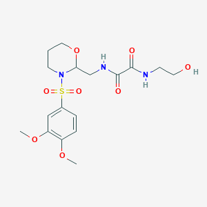molecular formula C17H25N3O8S B2924910 N1-((3-((3,4-二甲氧苯基)磺酰基)-1,3-恶唑烷-2-基)甲基)-N2-(2-羟乙基)草酰胺 CAS No. 872976-27-7