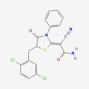 molecular formula C19H13Cl2N3O2S B2924914 (Z)-2-cyano-2-(5-(2,5-dichlorobenzyl)-4-oxo-3-phenylthiazolidin-2-ylidene)acetamide CAS No. 797764-64-8