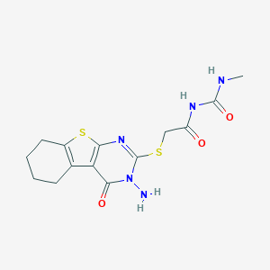 molecular formula C14H17N5O3S2 B292492 N-{[(3-amino-4-oxo-3,4,5,6,7,8-hexahydro[1]benzothieno[2,3-d]pyrimidin-2-yl)sulfanyl]acetyl}-N'-methylurea 