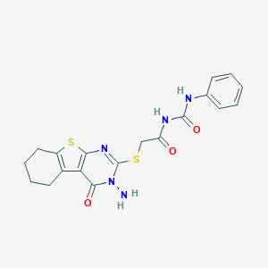 molecular formula C19H19N5O3S2 B292493 N-{[(3-amino-4-oxo-3,4,5,6,7,8-hexahydro[1]benzothieno[2,3-d]pyrimidin-2-yl)sulfanyl]acetyl}-N'-phenylurea 