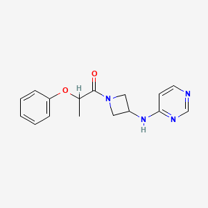 molecular formula C16H18N4O2 B2924933 2-Phenoxy-1-{3-[(pyrimidin-4-yl)amino]azetidin-1-yl}propan-1-one CAS No. 2097868-37-4