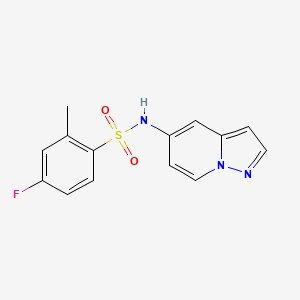 molecular formula C14H12FN3O2S B2924934 4-fluoro-2-methyl-N-(pyrazolo[1,5-a]pyridin-5-yl)benzenesulfonamide CAS No. 2034403-99-9