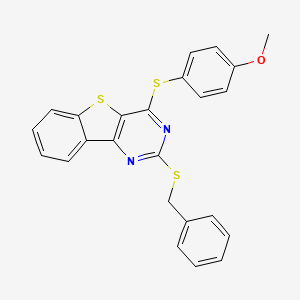 molecular formula C24H18N2OS3 B2924939 2-(Benzylsulfanyl)-4-[(4-methoxyphenyl)sulfanyl][1]benzothieno[3,2-d]pyrimidine CAS No. 478029-99-1