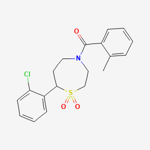 molecular formula C19H20ClNO3S B2924942 (7-(2-Chlorophenyl)-1,1-dioxido-1,4-thiazepan-4-yl)(o-tolyl)methanone CAS No. 2034608-53-0