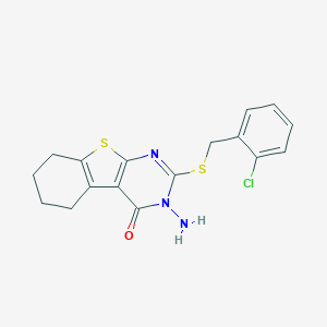 molecular formula C17H16ClN3OS2 B292495 3-amino-2-[(2-chlorobenzyl)sulfanyl]-5,6,7,8-tetrahydro[1]benzothieno[2,3-d]pyrimidin-4(3H)-one 